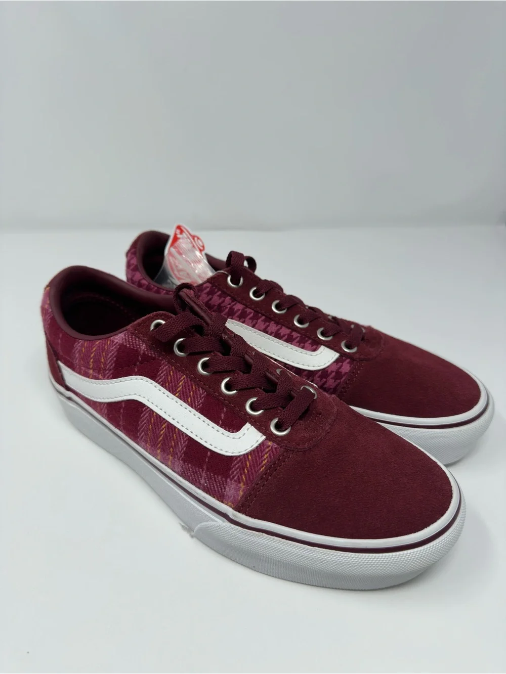 Vans Ward Platform Plaid Mix Port Sneakers Burgundy Size 7.5 Y2K Old Skool Stlye